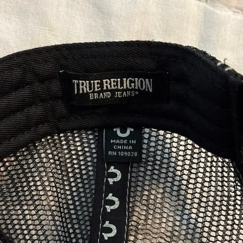 True Religion Buddha World Tour Trucker Hat Black Mesh Back